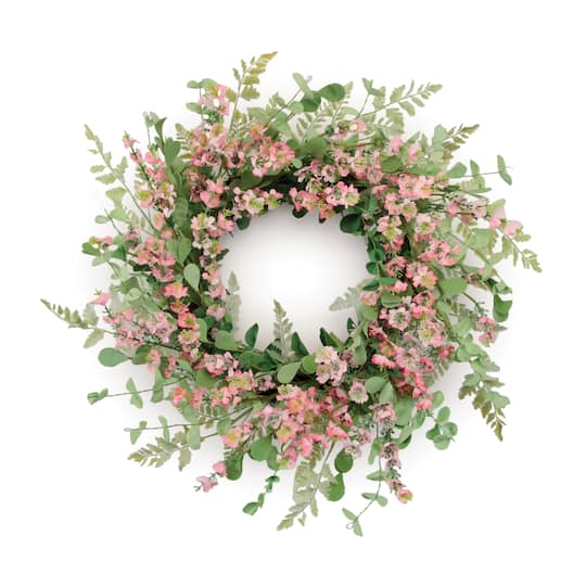 18.25" Pink & Green Mixed Blossom Floral Wreath